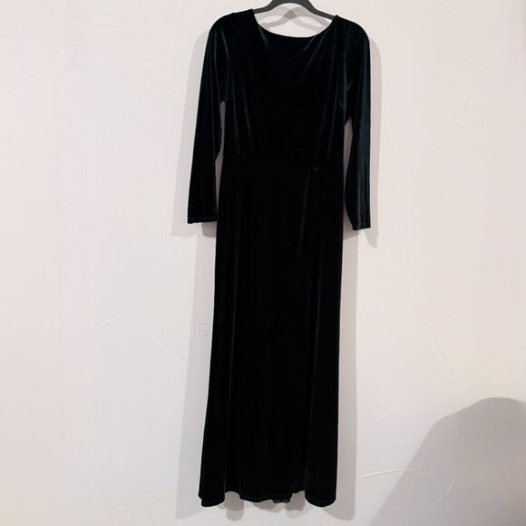Elegant Green Velvet Dress with cowl drape back and slit, size 14 - Picture 1 of 5